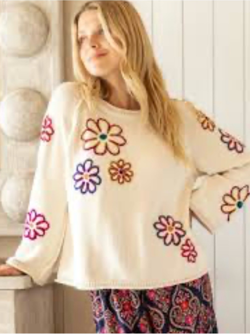 NWT Natural Life boho floral cream sweater small & medium oversized New!